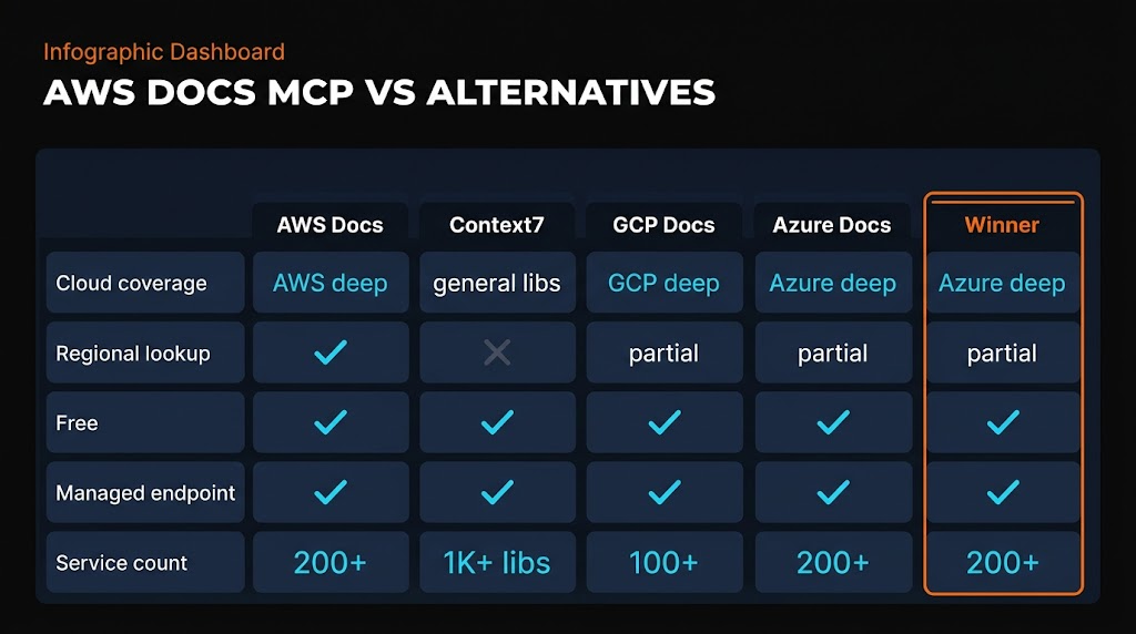 AWS Docs MCP vs Context7 vs manual AWS docs vs AWS CLI feature comparison