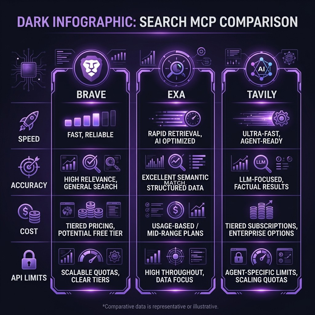 Brave Search vs Exa vs Tavily MCP feature comparison