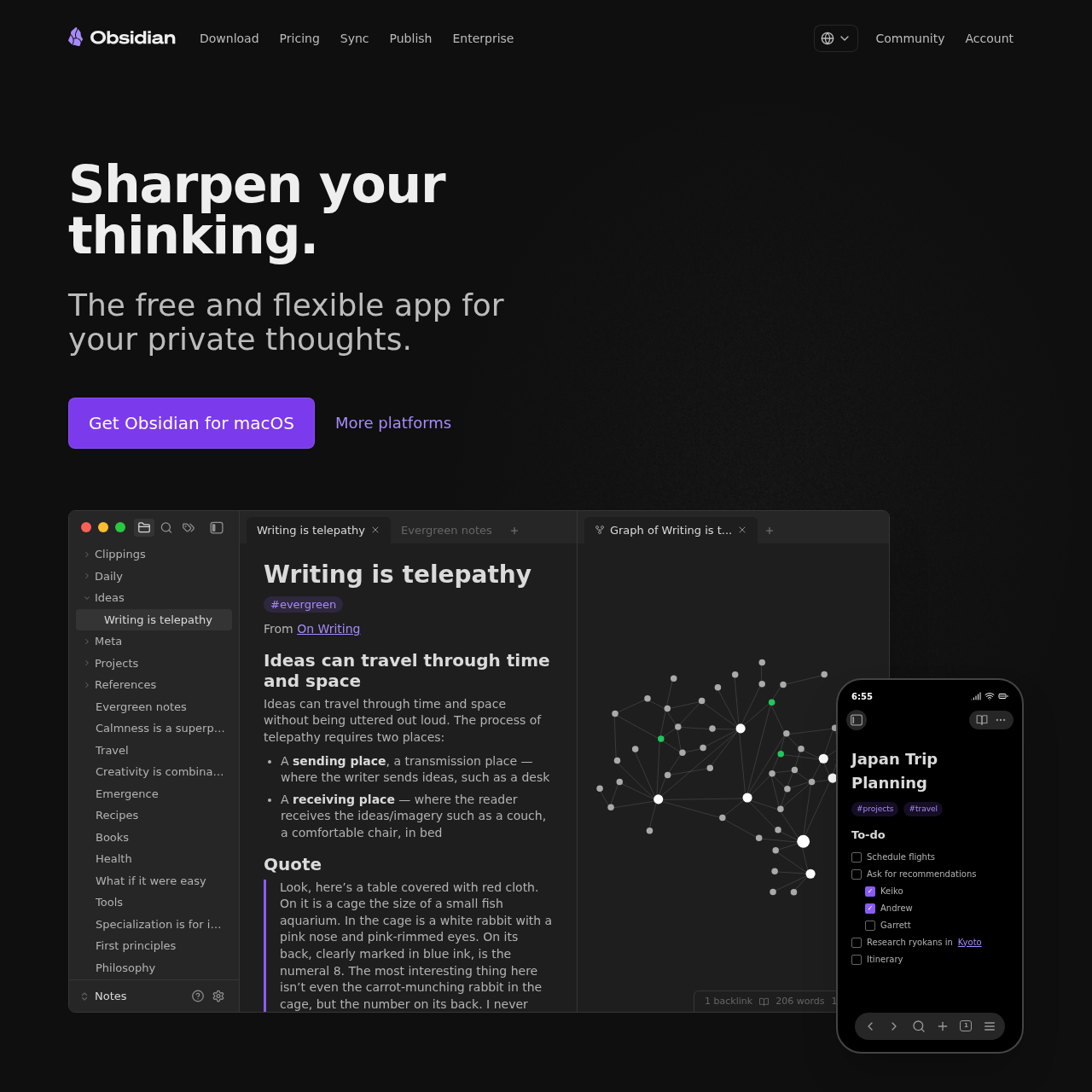Obsidian homepage screenshot