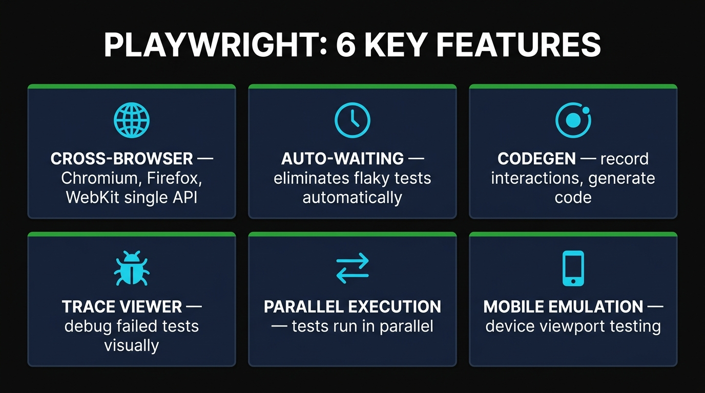 Playwright key features overview infographic