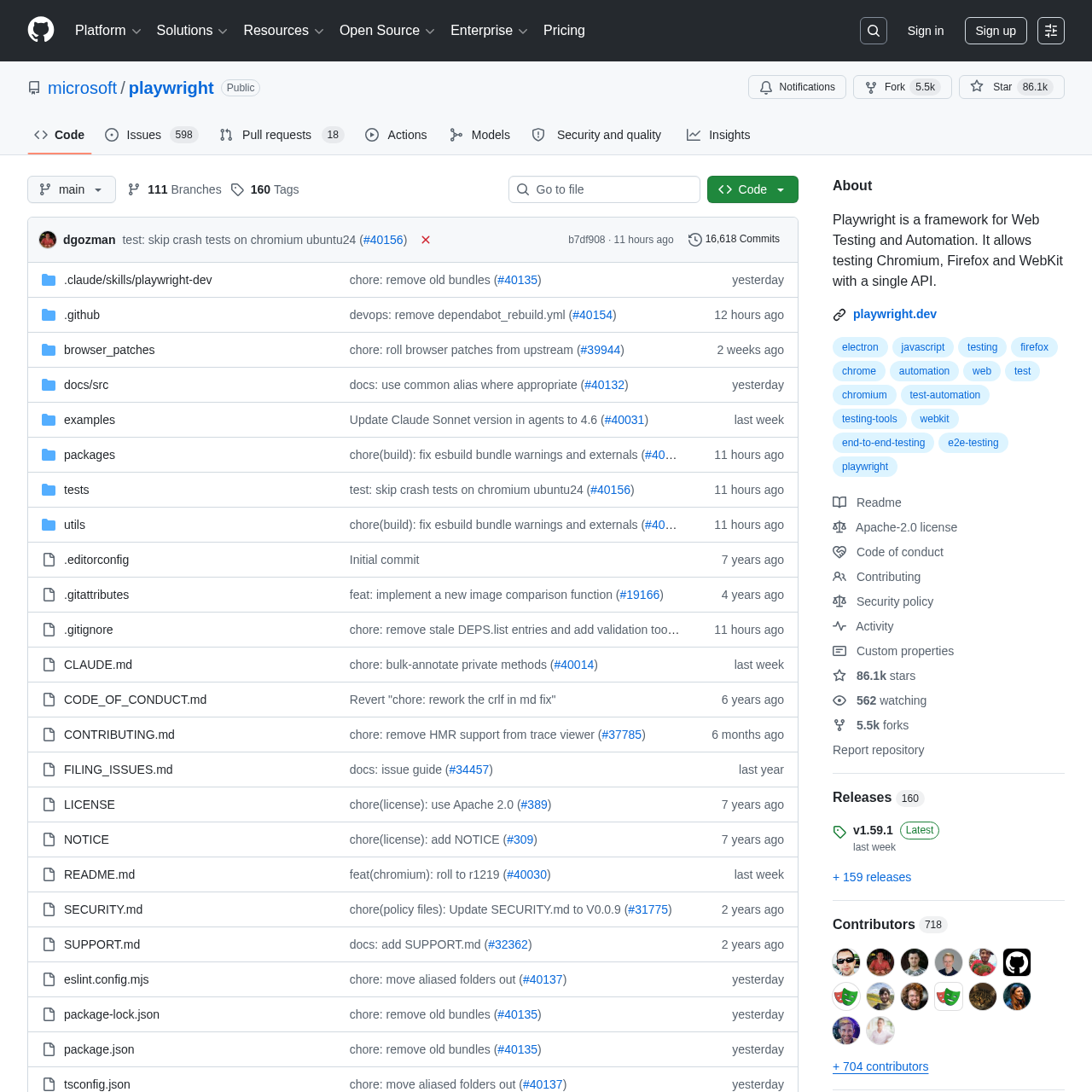 Microsoft Playwright GitHub repository at github.com/microsoft/playwright