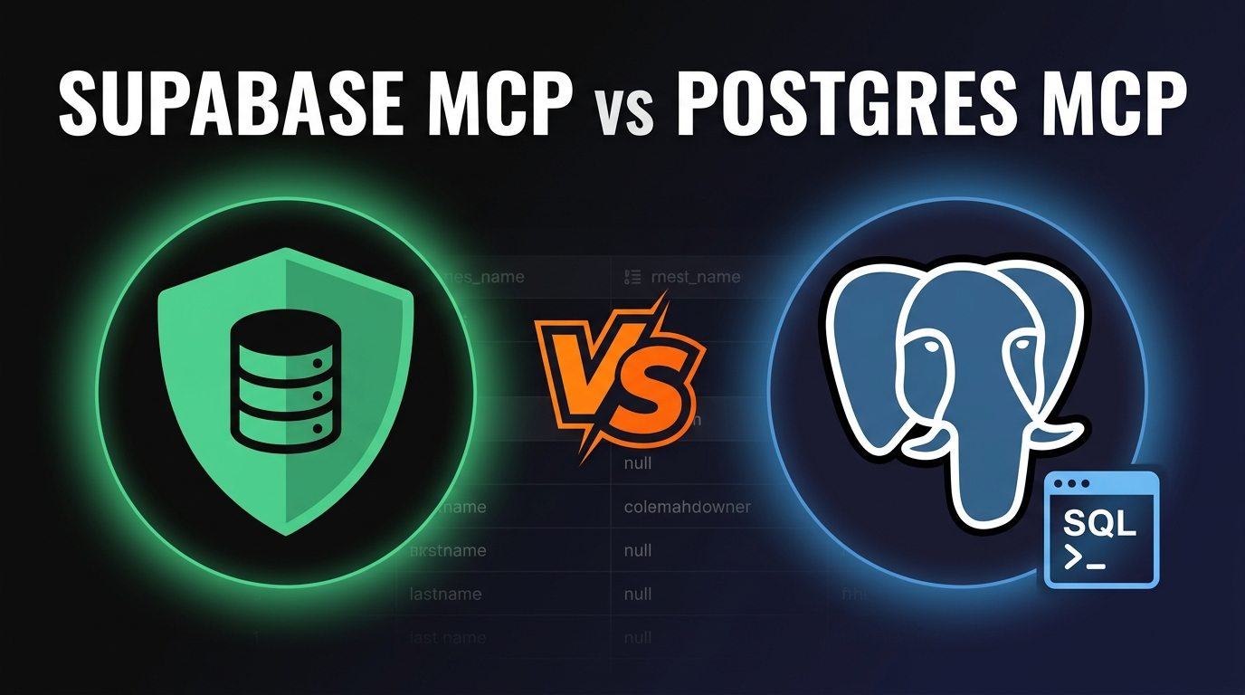 Supabase MCP vs Postgres MCP Pro comparison — featured graphic showing both database MCP servers side by side