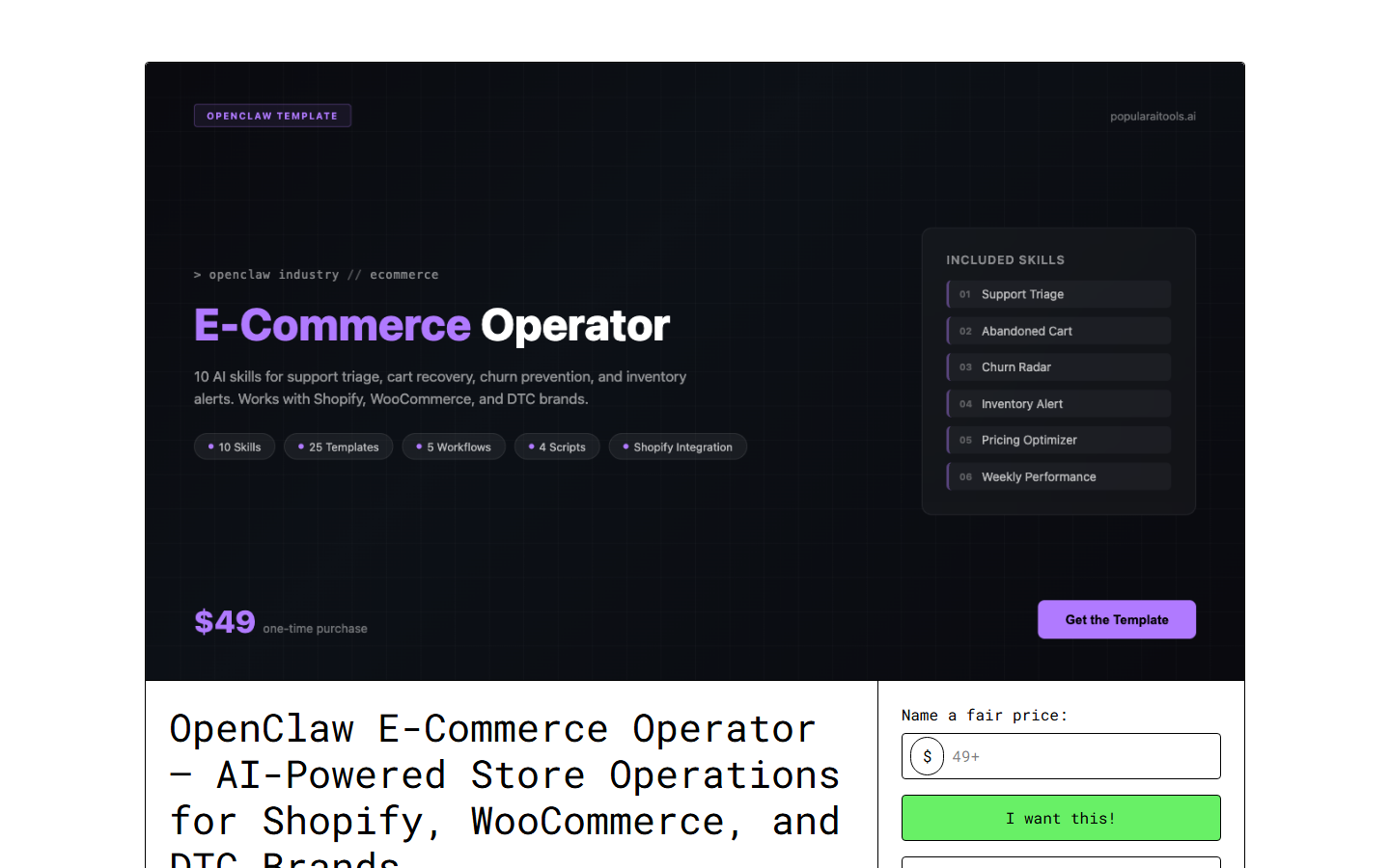 OpenClaw E-Commerce Operator — AI Business Kit | Skiln Store